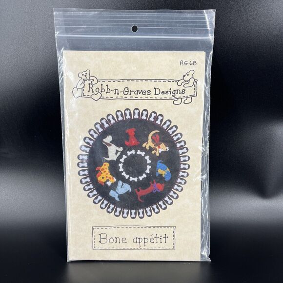 Bone Appetit Whimsical Wool Felt Table Topper Dog Cute Border Pattern 34” Graves - Picture 1 of 7